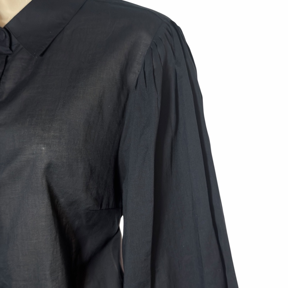 Banana Republic Cotton Voile Black Women's  Shirt Plated Balloon Sleeve L NEW - Picture 8 of 16